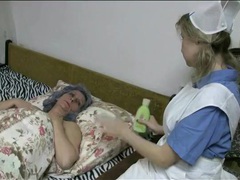 sGirls presents: Cute nurse in lesbian foreplay with granny