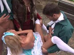 sGirls presents: Costume porn group sex with hottie outdoors