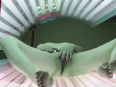sGirls presents: Slow pussy masturbation in public solarium