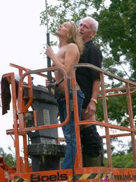 sGirls presents: Dirty old senior bangs a teenage hottie in his boom lift