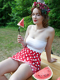 sGirls presents: Nice belarusian stunner Rokki removes all clothes on a blanket in a backyard