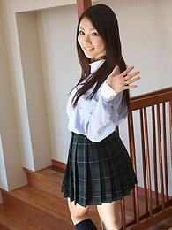 sGirls presents: Asian schoolgirl Tomoyo Hoshino strips to stockings and poses outdoors