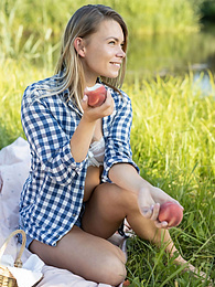 sGirls presents: Skinny blonde Paulina gets naked on a blanket in a field of wheat